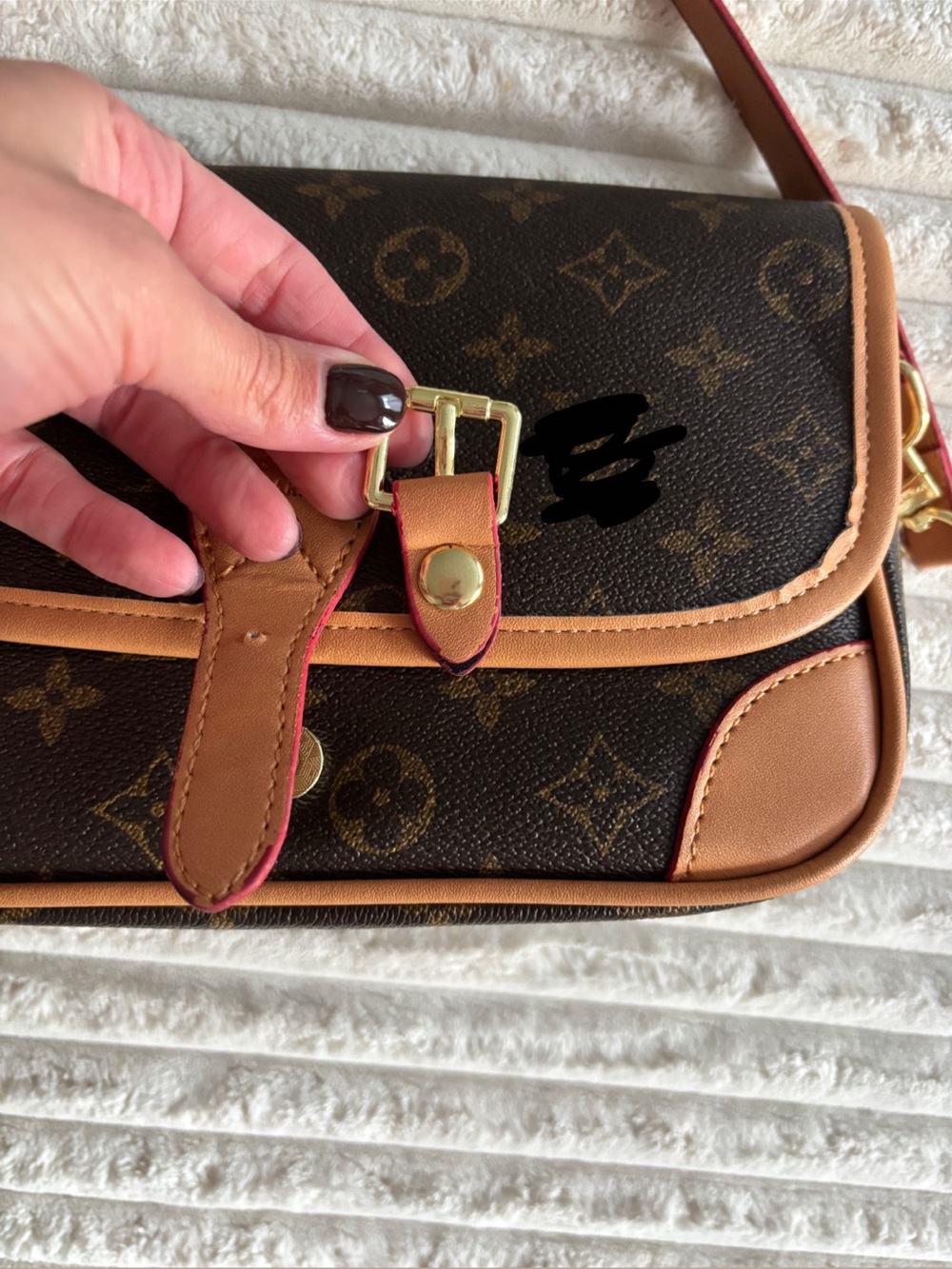 Brown Monogram Shoulder Bag with Tan Trim - Picture 5 of 7